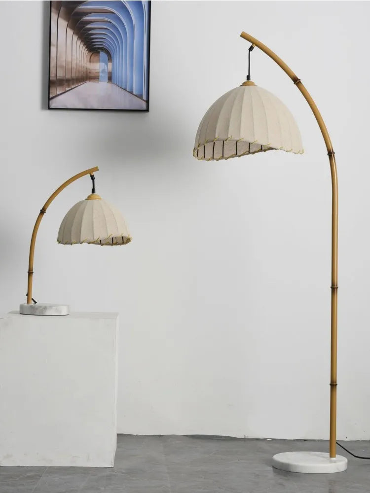 Foyer Canvas Shades Led Floor Lamp Nordic Bamboo Design