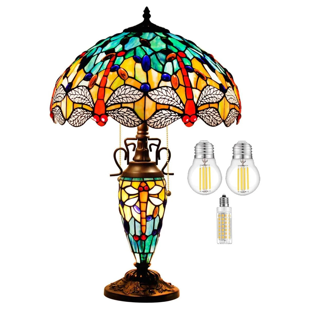 Tiffany Table Lamp Sea Blue Yellow Stained Glass Dragonfly