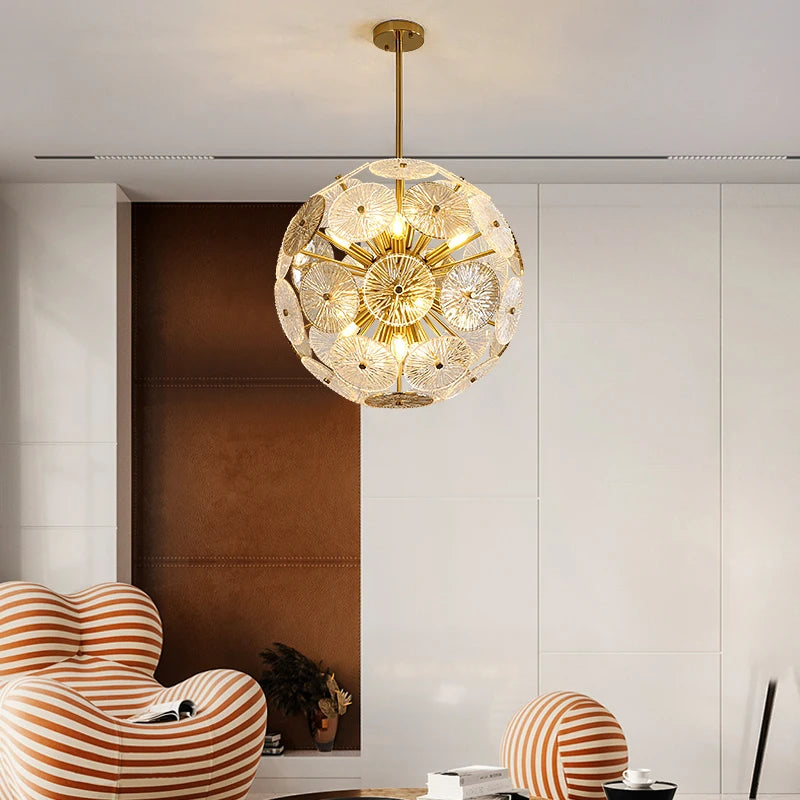 Biewalk Modern Gold Disk Glass Chandelier Creative Ball Living Room