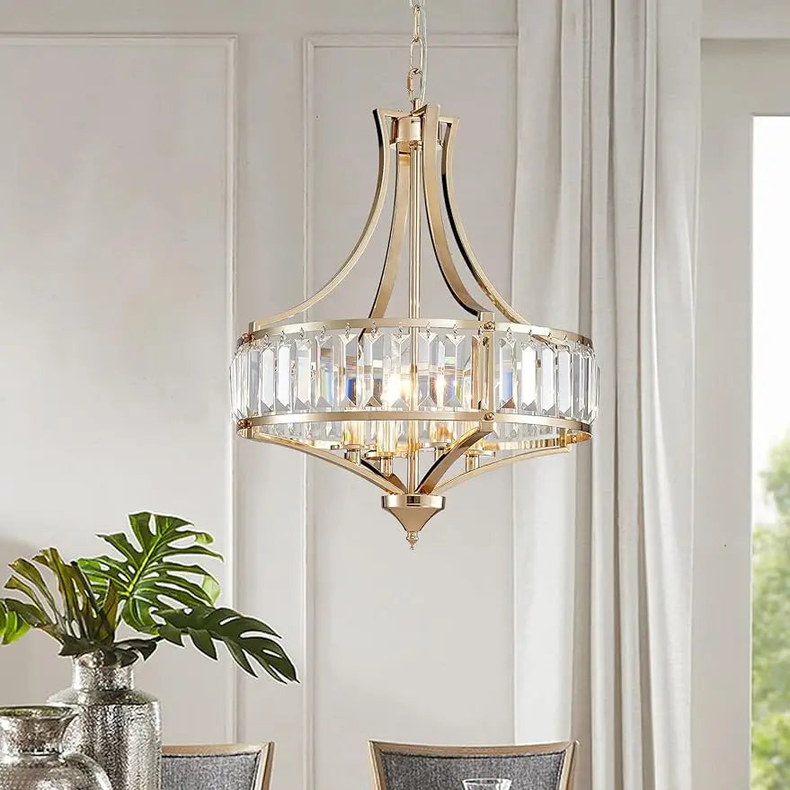 Rustic Farmhouse Chandelier, 4-Light Crystal Chandeliers for Dining