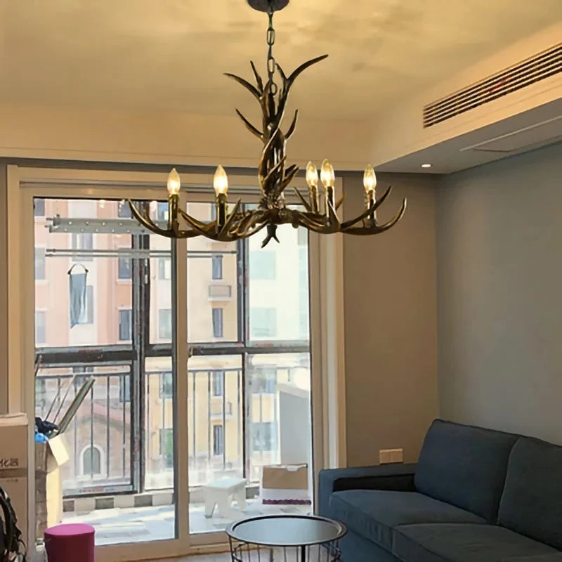 Antler Resin Chandelier with Lampshade Retro Style Light for Living