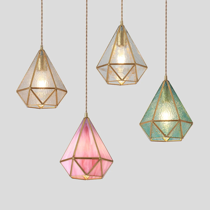 Modern Diamond Pendant Lights Star Glass Hanging Lamp for Bedroom