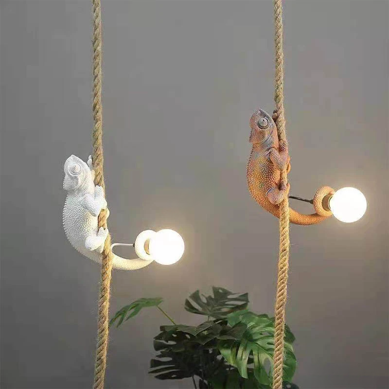 Resin Lizard Pendant Lights for Living Room Decoration Hemp Rope