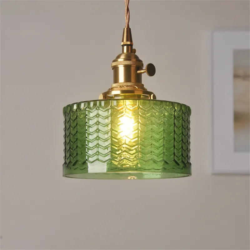 Vintage Nordic Glass Pendant Light with Brass Droplight