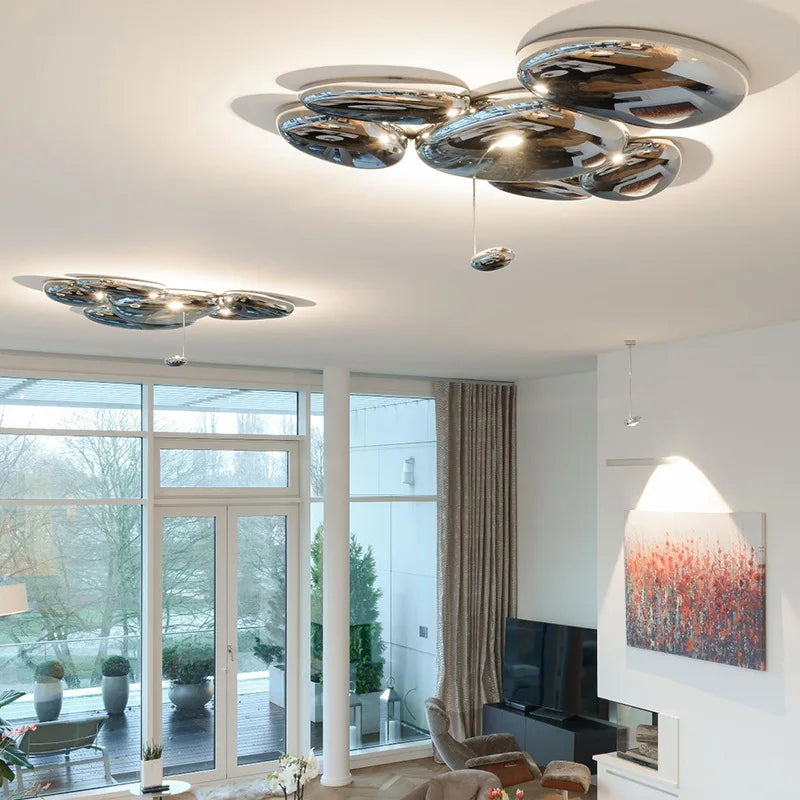 Postmodern Designer Suspension LED Ceiling Lamp Irregular Chrome