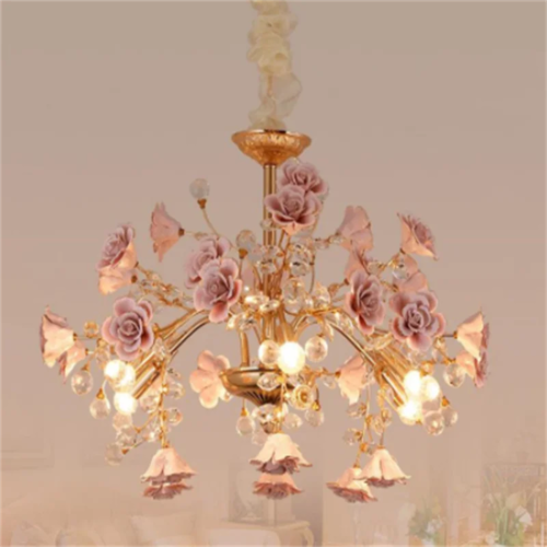 Bedroom Light Luxury Crystal Chandelier European Style Branch Peach