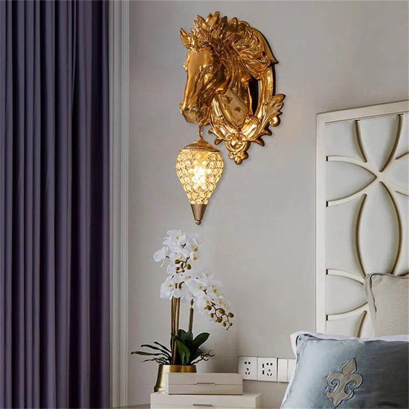 Modern Light Luxury Horsehead Wall Lamp Resin Led Wall Lamps Living