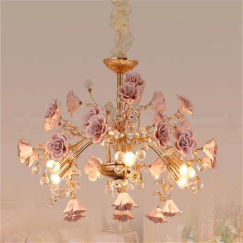 Bedroom Light Luxury Crystal Chandelier European Style Branch Peach