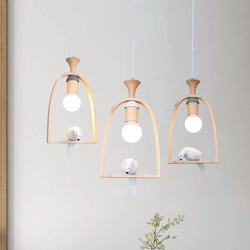 Nordic Bird Solid Wood Pendant Light Dinning Room Suspension Pendant