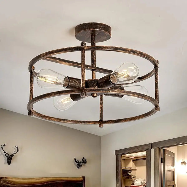 4 -Light Retro Semi Flush Mount Ceiling Light,Oil Rubbed Bronze Metal