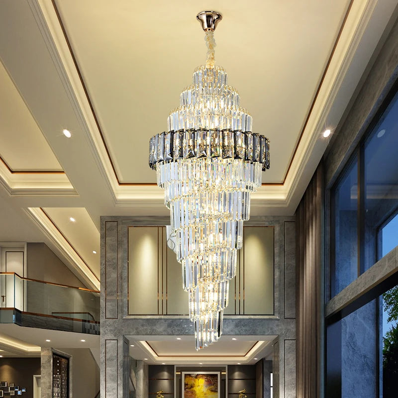 Villa Hollow Long Chandelier Duplex Spiral Staircase Lamp Light Luxury