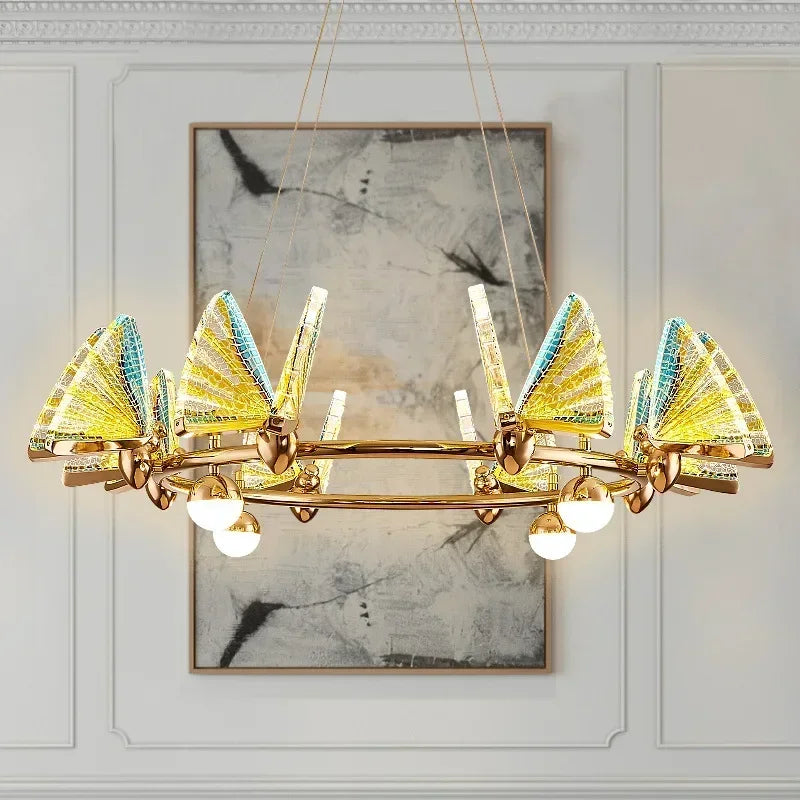 Nordic Creative Circular Butterfly Chandelier Lighting Bedroom Living