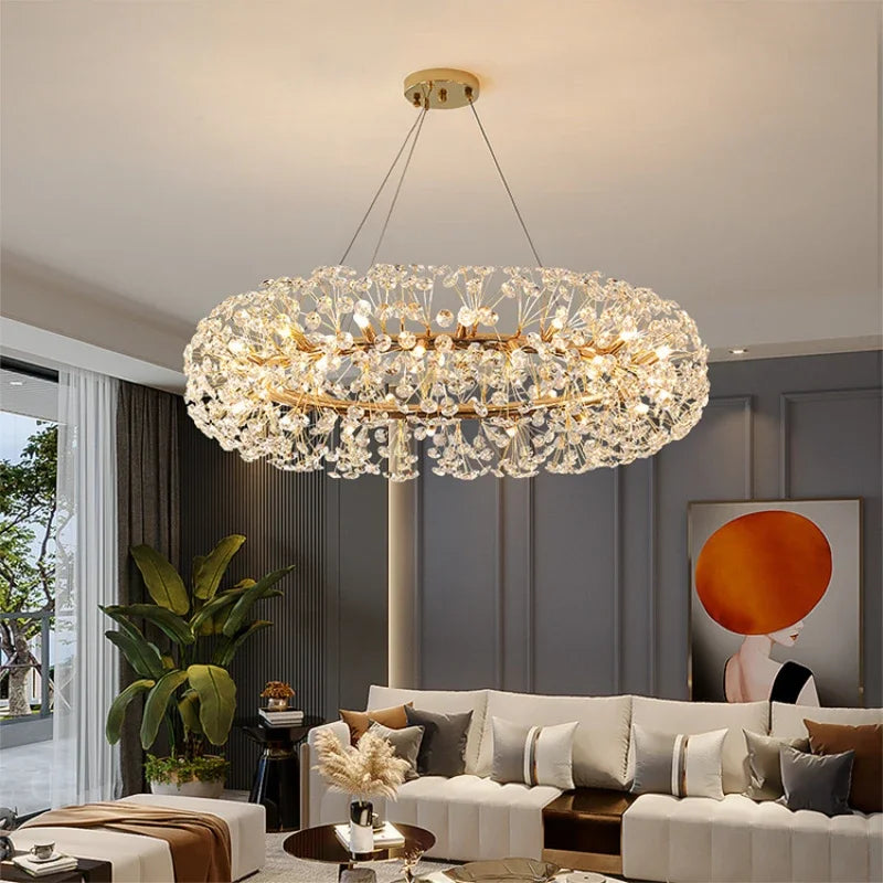 Modern K9 Crystal Hanging Chandelier Gold Luxury Living Dining Room
