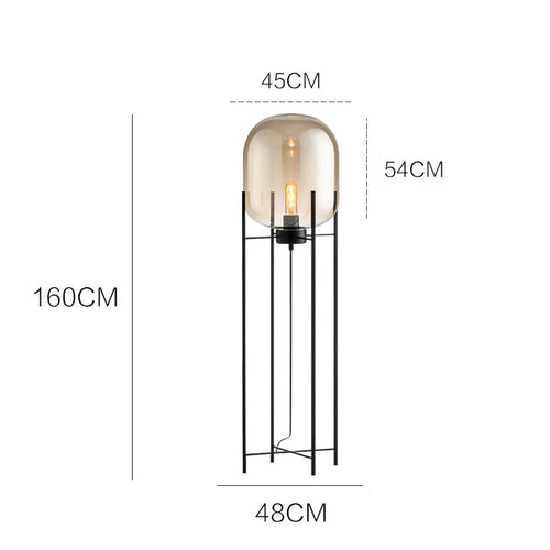 Nordic Plated Glass Shades E27 Led Floor Lamp Painted Black Metal Led