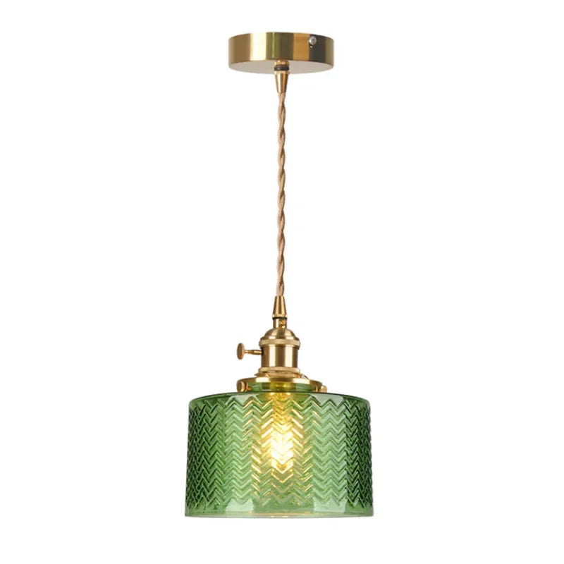 Vintage Nordic Glass Pendant Light with Brass Droplight