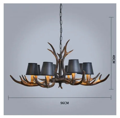 Antler Resin Chandelier with Lampshade Retro Style Light for Living