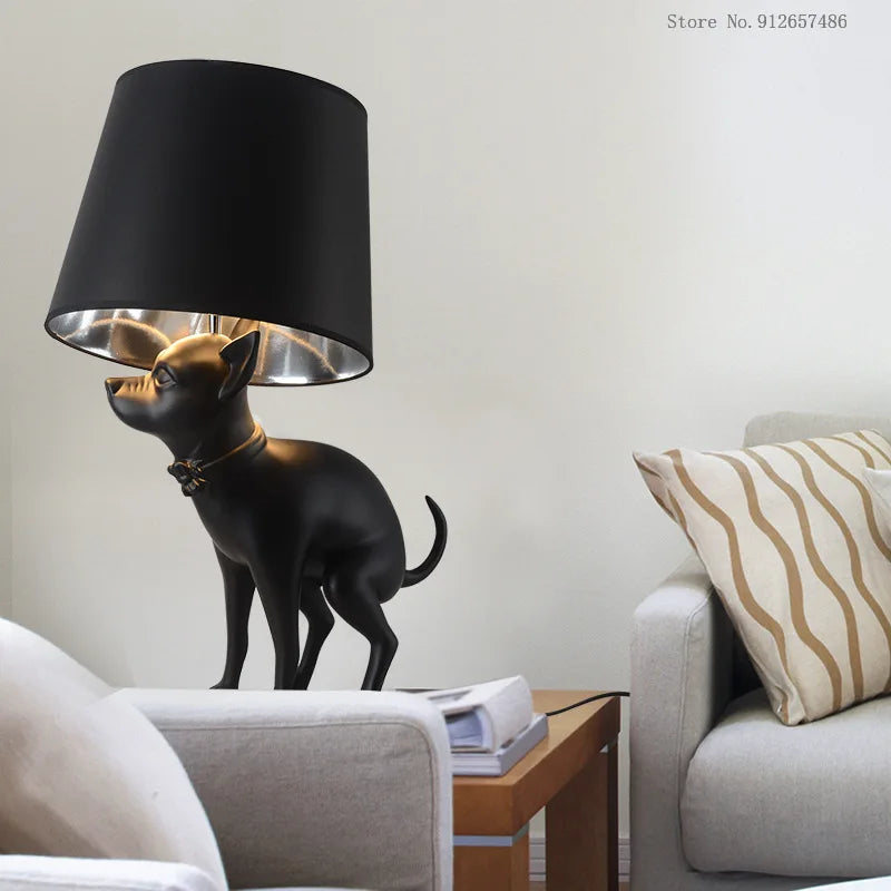 Dog Sculpture Art Table Lamp with Fabric Lampshade Modern Minimalist