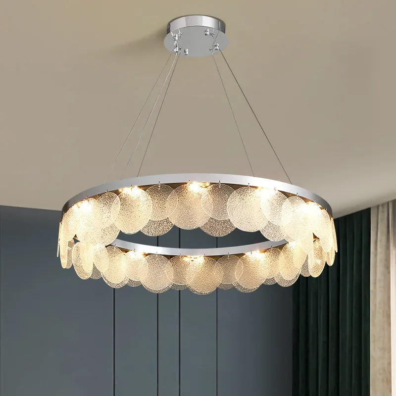 Modern LED Ceiling Lamp Metal Art Glass Chandelier Hanging Lamp Living