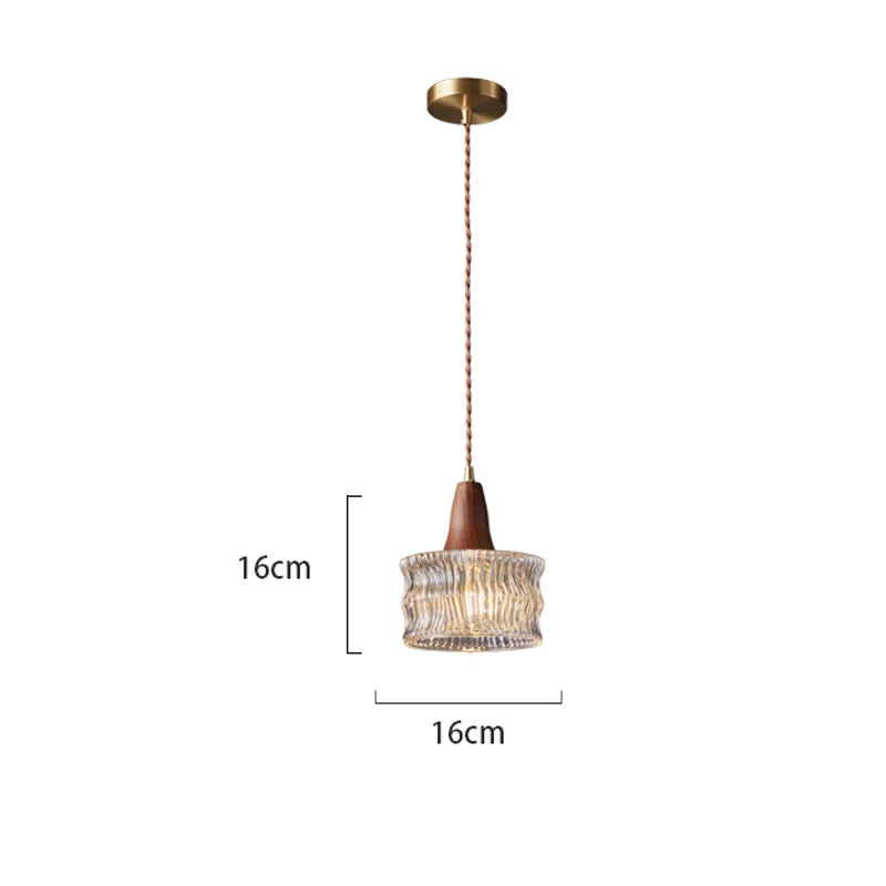 Modern Wood Glass LED Pendant Light Fixtures Hanging Lamp for Living