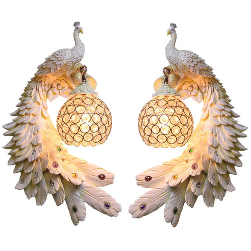 Nordic Retro Dual Color Peacock Wall Lamp Creative Gold White  Lamps