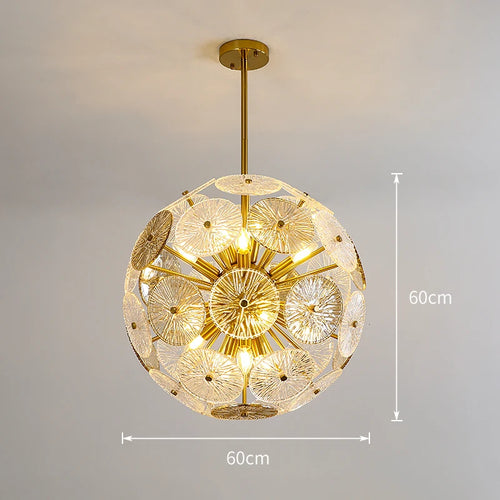 Biewalk Modern Gold Disk Glass Chandelier Creative Ball Living Room