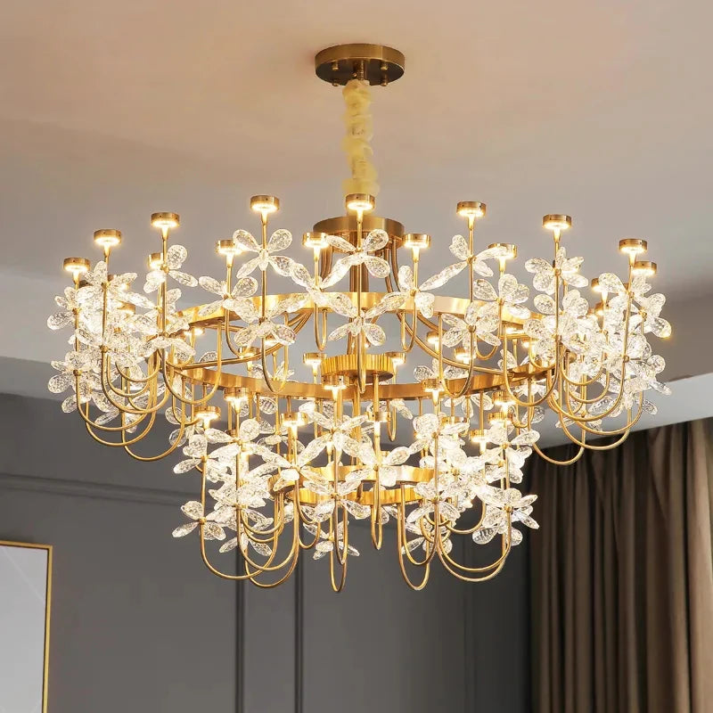 Luxury crystal flower chandelier creative LED golden lamps suitable