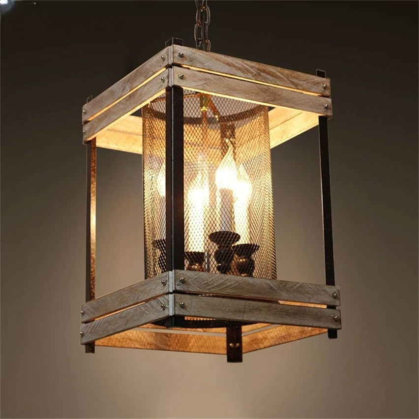Vintage Net Iron/wood Pendant Lamps Wooden Pendant Lights