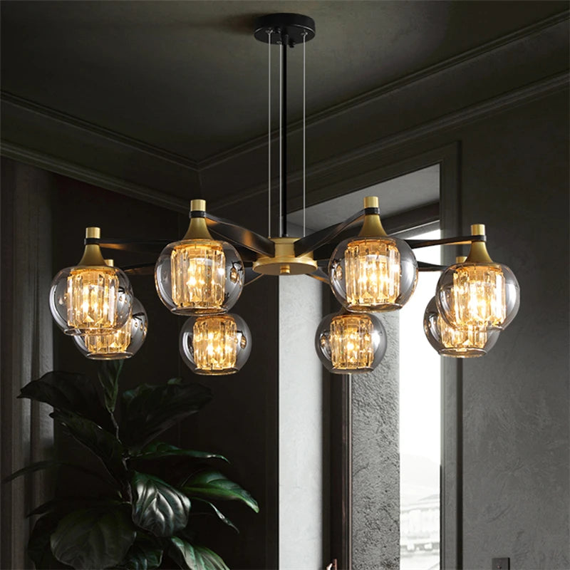 American Retro LED Crystal Chandeliers Living Room Lighting Modern