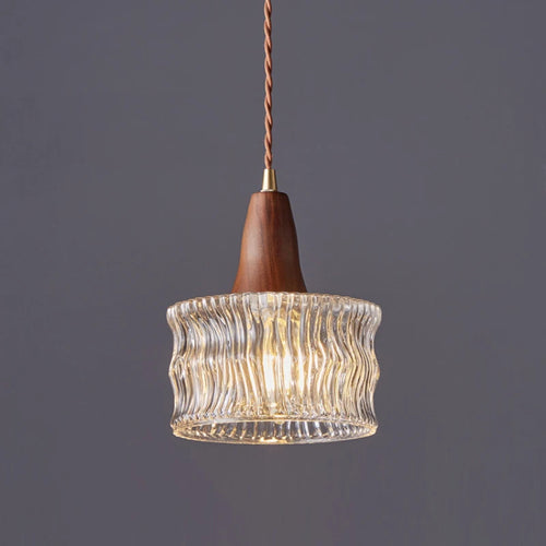 Modern Wood Glass LED Pendant Light Fixtures Hanging Lamp for Living