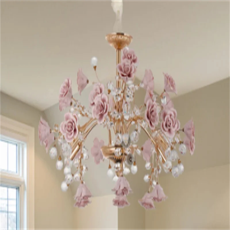 Bedroom Light Luxury Crystal Chandelier European Style Branch Peach