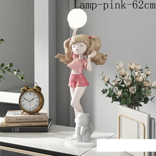 Young Girl Statue Human Shaped Ornament with LED Lamp or Plate for