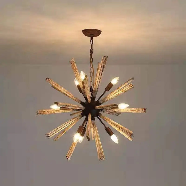 2023 New American Rural Retro Wood Chandelier Living Room Dining Room