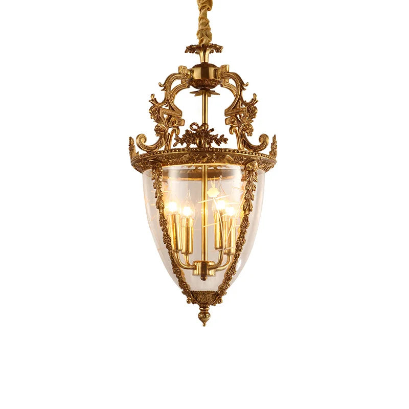 French European Family Copper Porch Lamp Chandelier Indoor