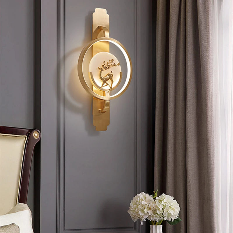 New Chinese Style Luxury All Copper Wall Lamp Modern Creative Marble