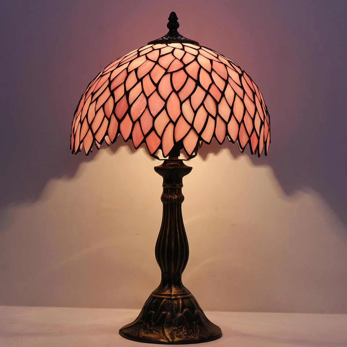 Tiffany Table Lamp Pink Wisteria Style Stained Glass Desk