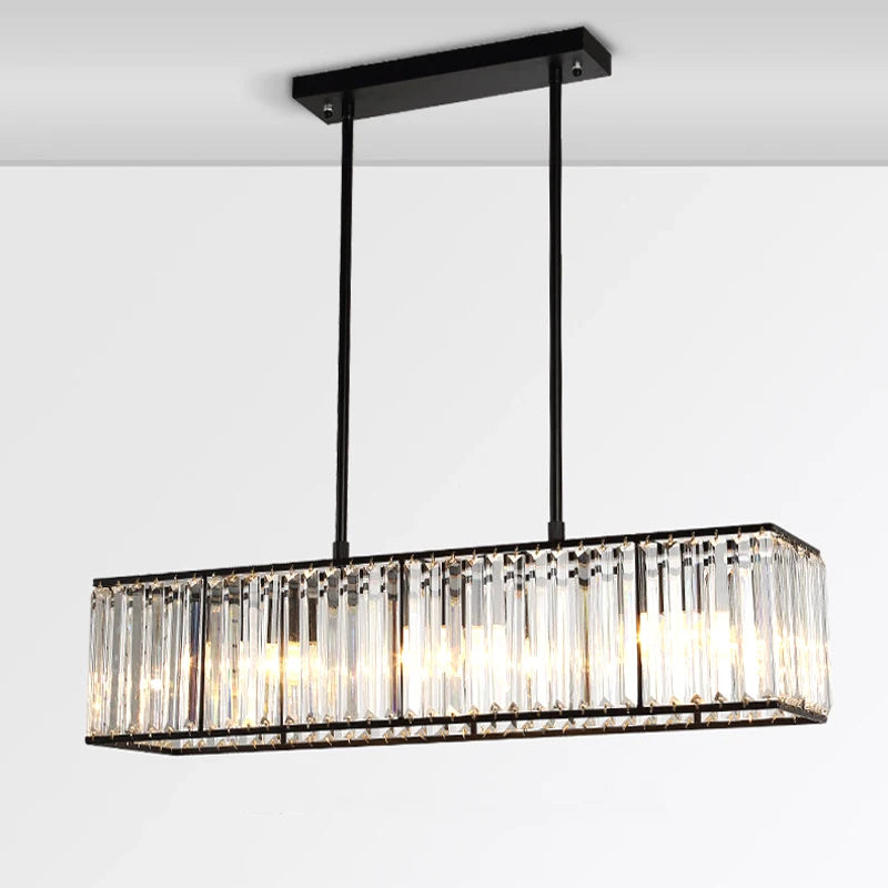 American Style Crystal Chandelier Modern Rectangular Iron Hanging Lamp