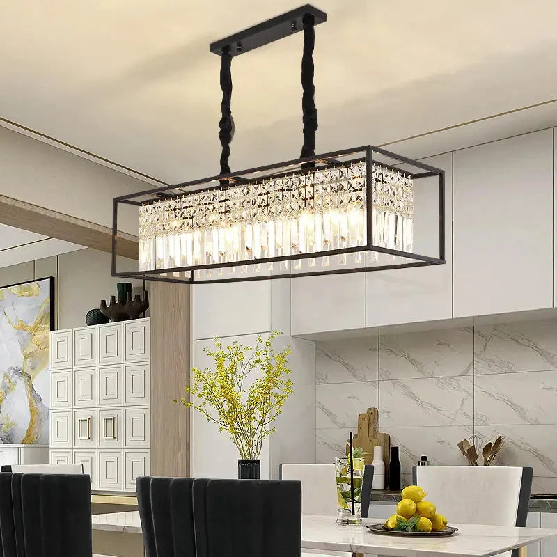 Modern Crystal Chandelier Black /Gold Haning Lamp For Dining Room