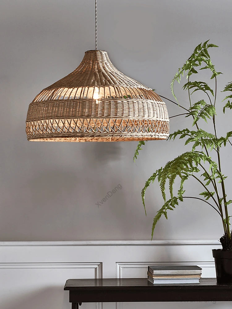 Chinese Style Rattan Pendant Lights Vintage Handmake Hanging Lamp for