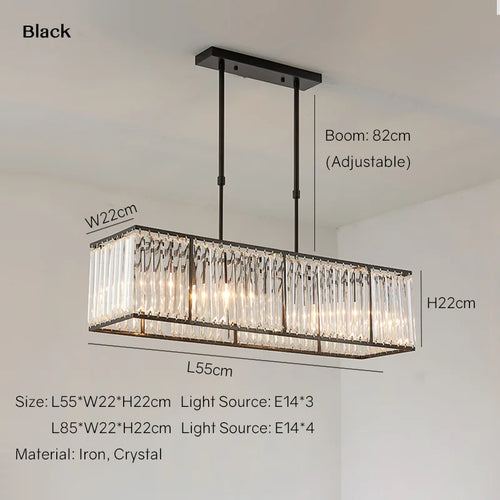 American Style Crystal Chandelier Modern Rectangular Iron Hanging Lamp