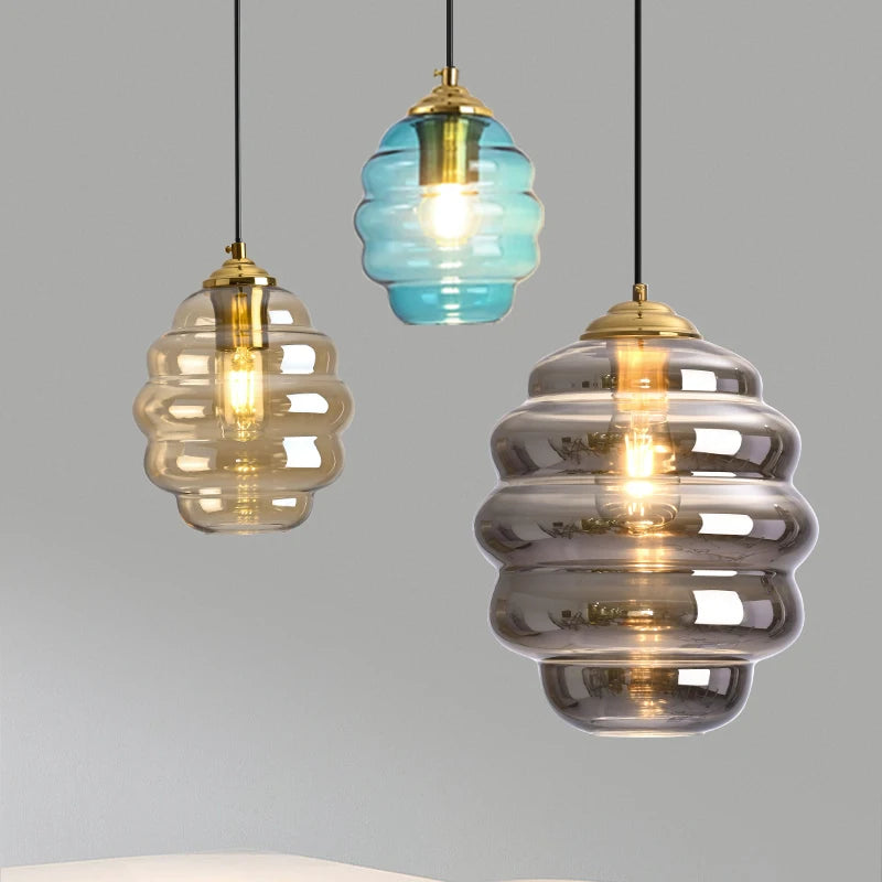 Modern Stained Glass Beehive Pendant Lights for Living Room Decoration
