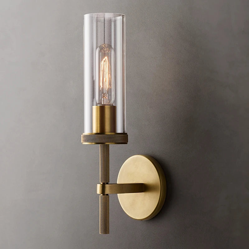 Modern Knurled Grand Sconce Clear Cylindrical Glass Wall Light Fixture