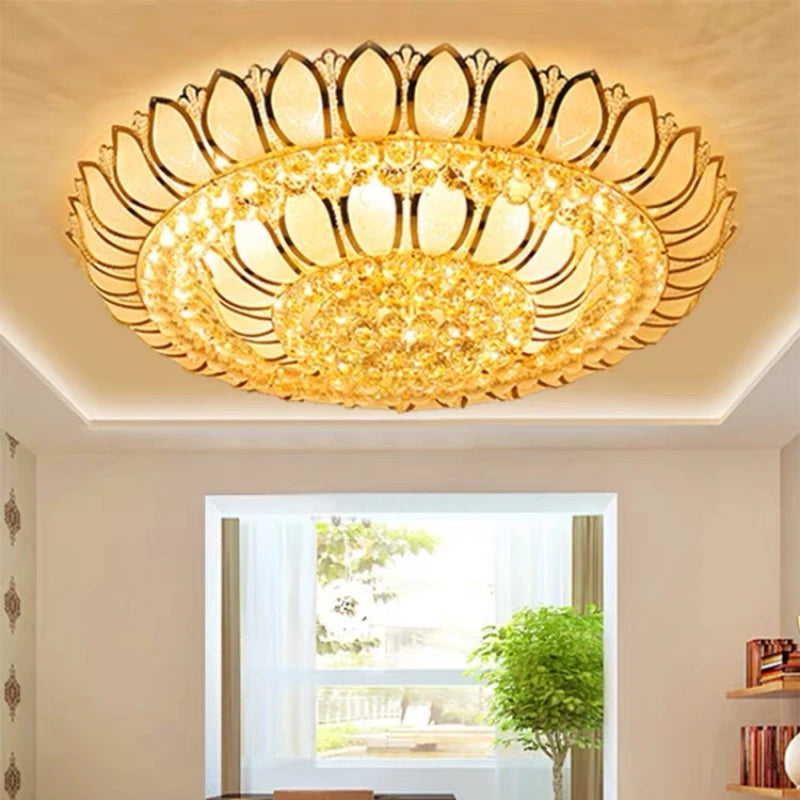 Big Lotus Flower Modern Ceiling Lights With Glass Lampshade Gold