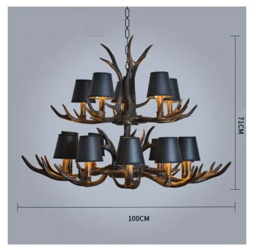 Antler Resin Chandelier with Lampshade Retro Style Light for Living