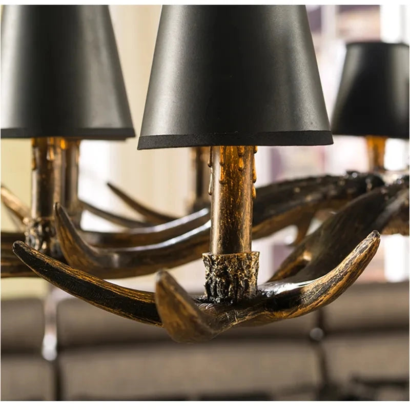 Antler Resin Chandelier with Lampshade Retro Style Light for Living