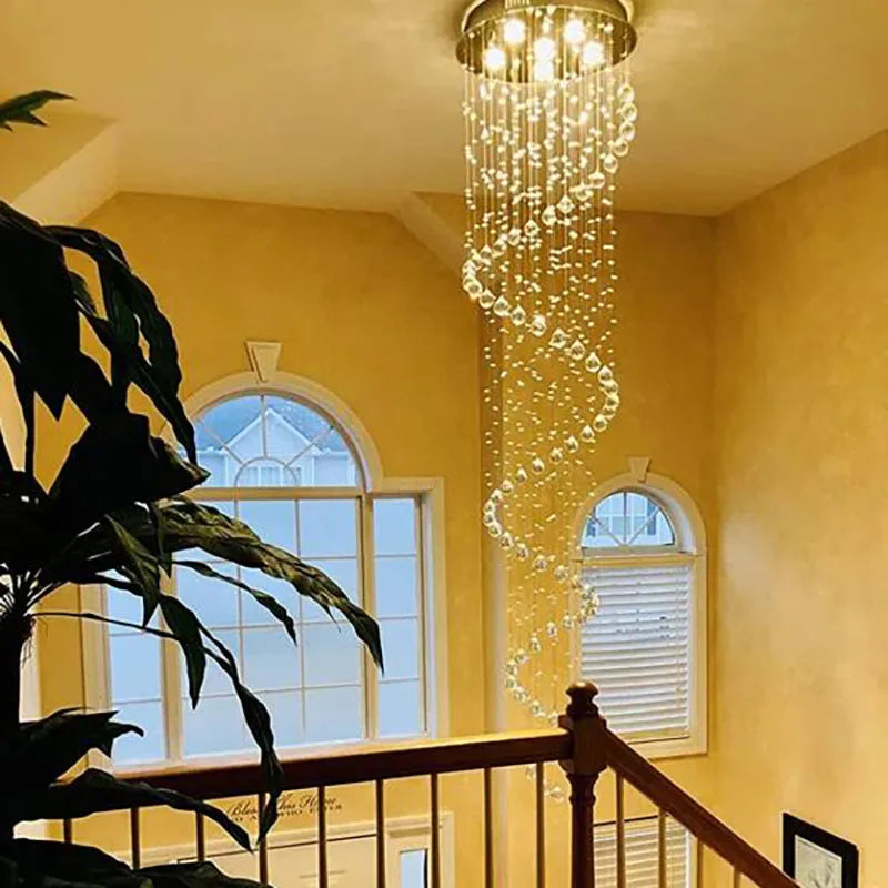 Modern LED Spiral Crystal Chandelier Lighting for Foyer Stair