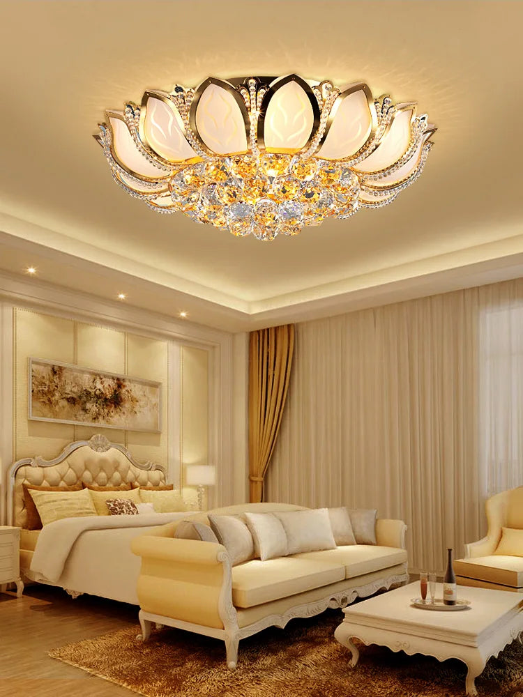 Bedroom light modern simple round lotus crystal light warm romantic