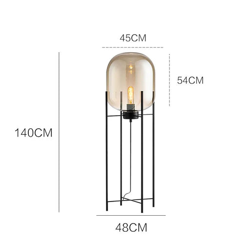 Nordic Plated Glass Shades E27 Led Floor Lamp Painted Black Metal Led