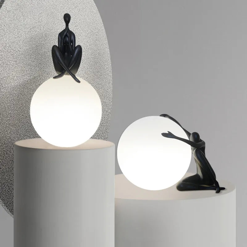 Human Statue LED Moon Light Acrylic or Glass Lampshade Resin Man E27