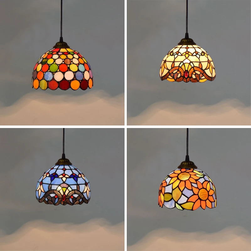 D20cm Tiffany Stained Glass Pendant Lights Retro Mediterranean Hanging