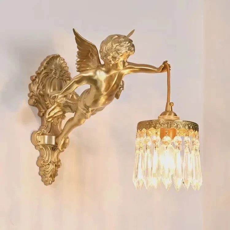 French All-copper Angel Wall Lamp Medieval Living Room Bedroom Study